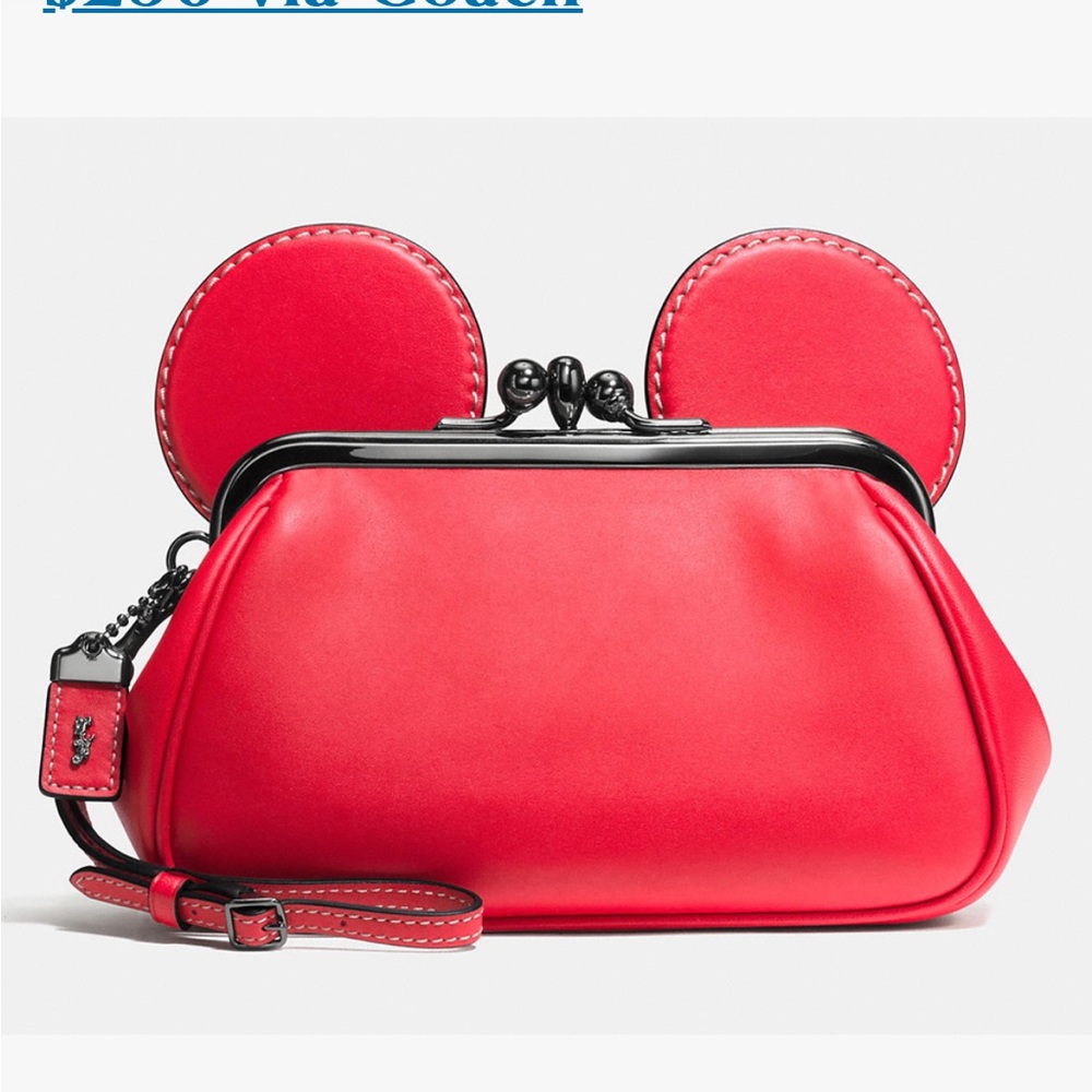 Coach X Disney Red Leather Wristlet Mickey or Minnie Kiss Lock
